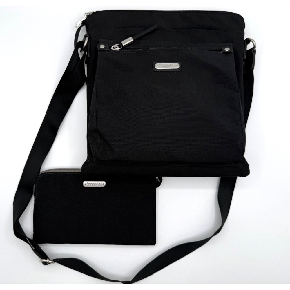 Baggallini Black Nylon Travel Calais Crossbody Bag + Detachable Pouch — NWOT